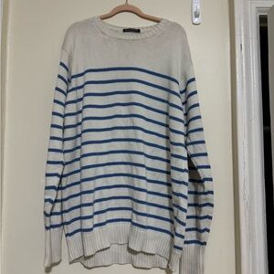 Blue and white strip sweater. Oversizedzed. Knitted.